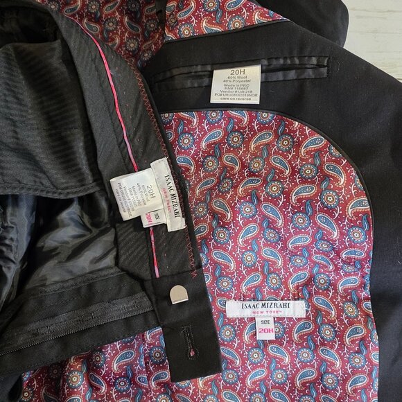 Isaac Mizrahi Boys Black Wool Blend Suit 2 Piece 20 Husky Slim Fit NEW Paisley - Picture 2 of 9